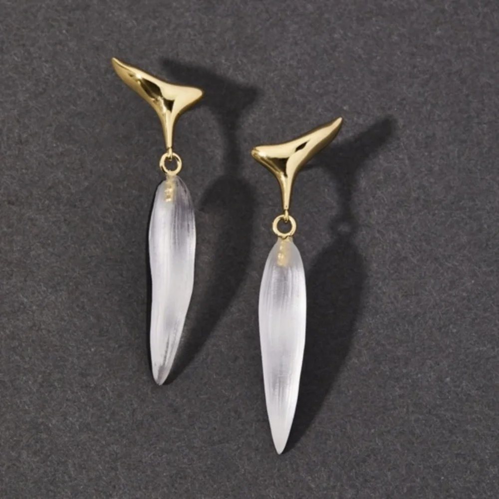 ALEXIS BITTAR • NEW Blue Grey Lucite Molten Gold Metal Spear Drop Post Earrings